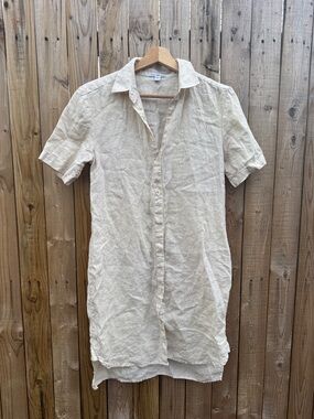 James Perse Cream Linen Short-Sleeve Shirt Dress